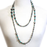 Traditional Sterling Silver and Turquoise Antiqued Beaded Navajo Necklace