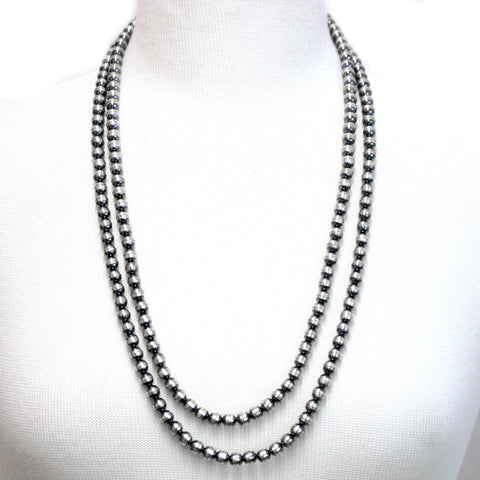 Traditional Sterling Silver Antiqued Beaded Navajo Necklace