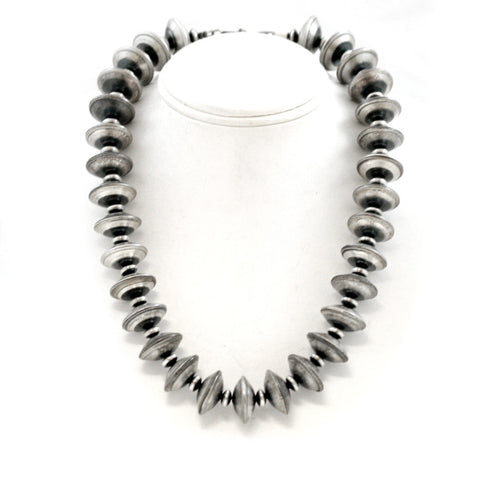 Traditional Sterling Silver Antiqued Beaded Navajo Necklace