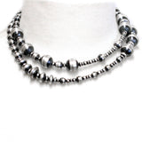 Traditional Sterling Silver Antiqued Beaded Navajo Necklace