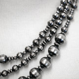 Traditional Sterling Silver Antiqued Beaded Navajo Necklace