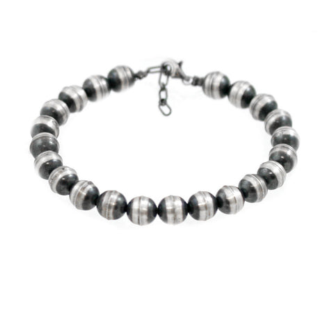 Traditional Sterling Silver Antiqued Beaded Navajo Bracelet
