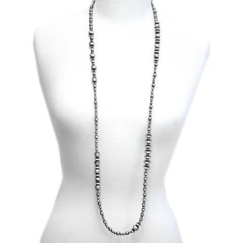 Traditional Sterling Silver Antiqued Beaded Navajo Necklace