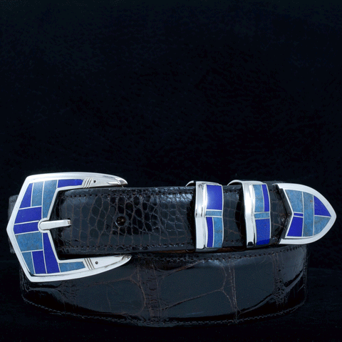 Supersmith Dark Blue & Denim Lapis Lazuli 1" Inlaid Ranger Belt Buckle