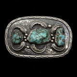Estate Sterling Silver and Turquoise 4 1/2" Belt Buckle