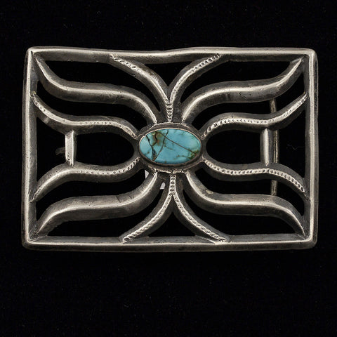 Estate Sterling Silver and Turquoise 3 3/4" Belt Buckle