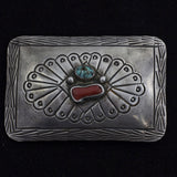 Douglas Sterling Silver, Turquoise & Red Coral Belt Buckle