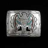 J. Nezzie Crushed Turquoise and Red Coral Belt Buckle