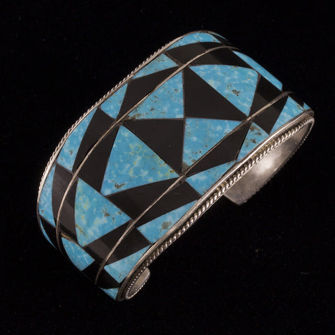 Turquoise and Onyx Cuff Bracelet - Sterling Silver