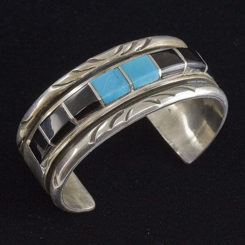 Turquoise and Onyx Cuff Bracelet - Sterling Silver