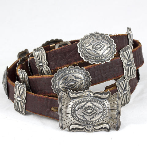 Sterling Silver and Brown Leather 54" Concho Belt