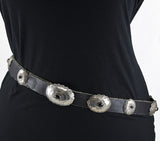 Black Onyx Sterling Silver and Black Leather 42" Concho Belt