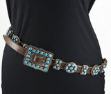 Turquoise Sterling Silver and Brown Leather 43" Concho Belt