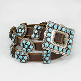 Turquoise Sterling Silver and Brown Leather 43" Concho Belt