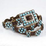 Turquoise Sterling Silver and Brown Leather 43" Concho Belt