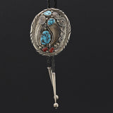 Turquoise, Claw and Coral Bolo - Sterling Silver
