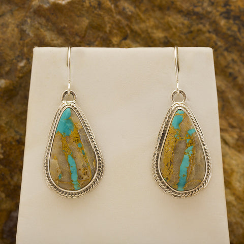 Navajo Drop of Life Boulder Turquoise Sterling Silver Earrings