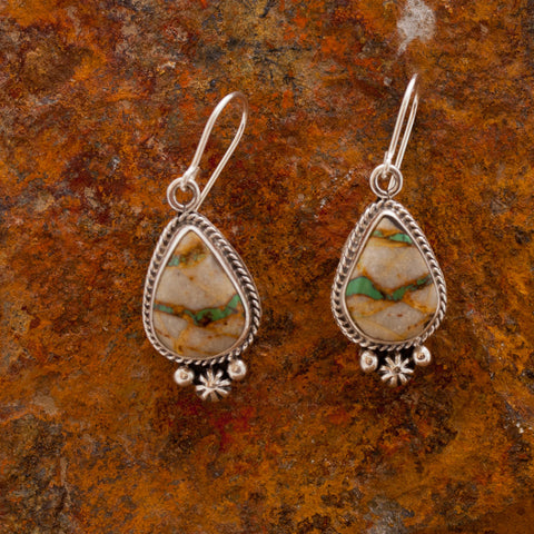Tear Drop Boulder Turquoise Sterling Silver Earrings