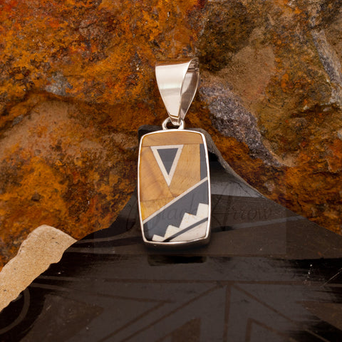Inlaid Sterling Silver Rectangular Pendant