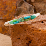 David Rosales Pinehill Cobble Feather Inlaid Sterling Silver Bracelet