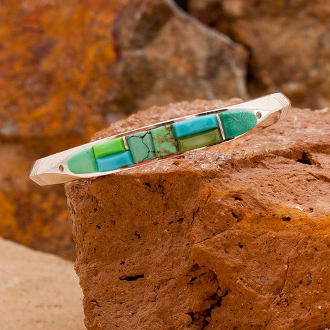 David Rosales Pinehill Cobble Feather Inlaid Sterling Silver Bracelet
