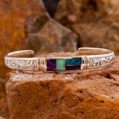 David Rosales Shalako Ivy Inlaid Sterling Silver Bracelet