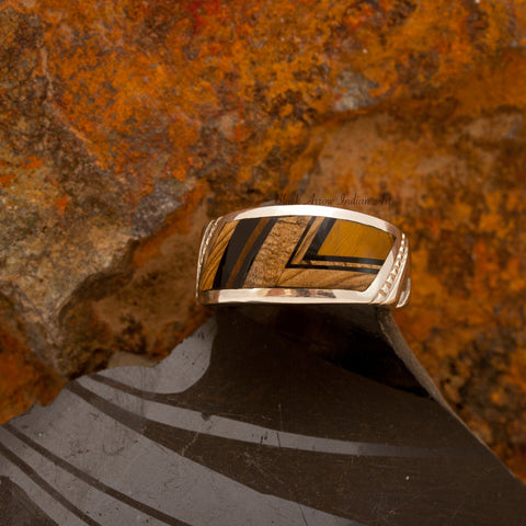 David Rosales Native Earth Slide Inlaid Sterling Silver Ring