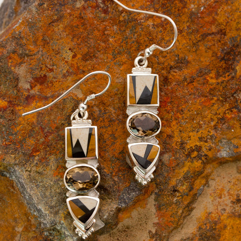 David Rosales Kayenta Smoky Topaz Inlaid Sterling Silver Earrings