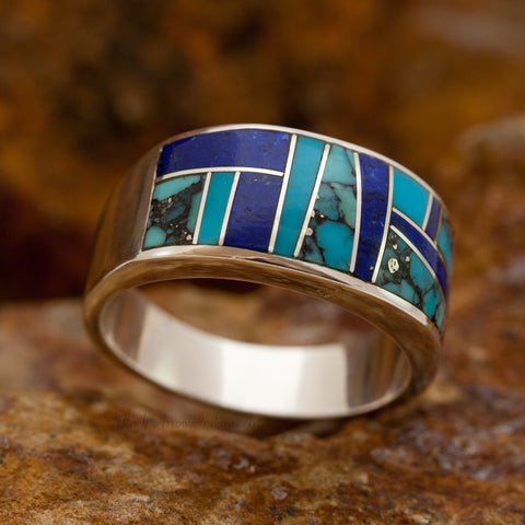 David Rosales Blue Mountain Opulent Inlaid Sterling Silver Ring