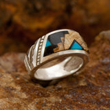 David Rosales Turquoise Creek Escher Inlaid Sterling Silver Ring