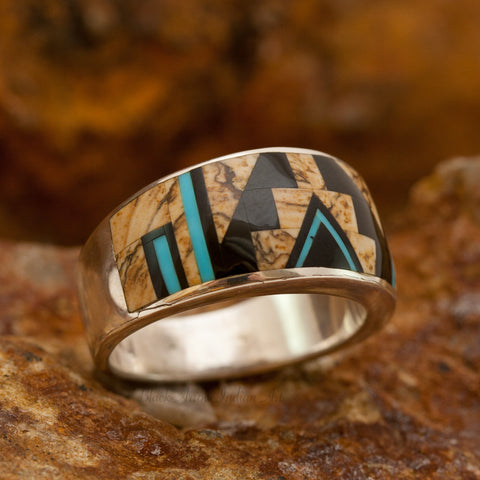 David Rosales Turquoise Creek Inception Inlaid Sterling Silver Ring