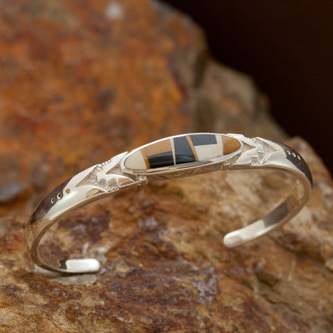 David Rosales Kayenta Twin Arrows Inlaid Sterling Silver Bracelet