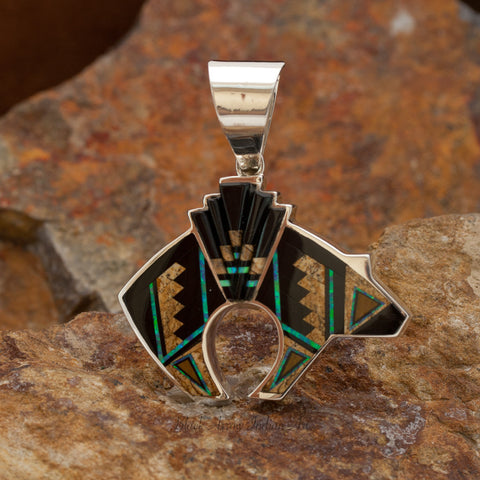 David Rosales Native Lite Inlaid Sterling Silver Bear Pendant