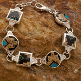 David Rosales Turquoise Creek Fancy Inlaid Sterling Silver Toggle Bracelet