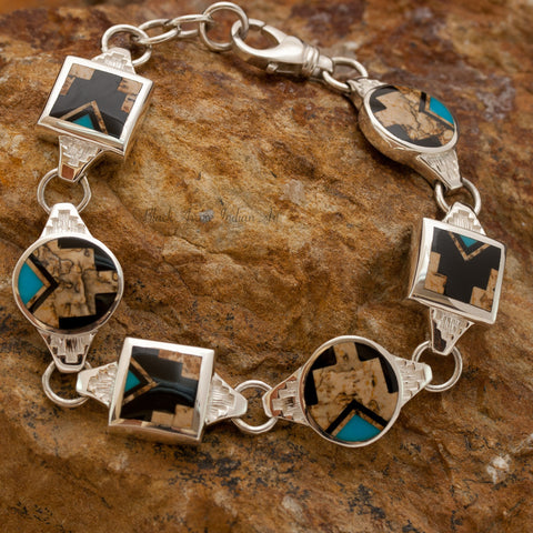 David Rosales Turquoise Creek Fancy Inlaid Sterling Silver Toggle Bracelet