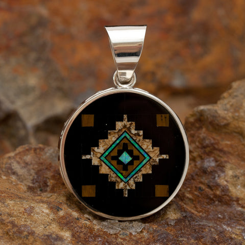David Rosales Native Lite Inlaid Sterling Silver Two-Sided Pendant