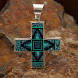 David Rosales Shalako Inlaid Sterling Silver Two-Sided Cross Pendant
