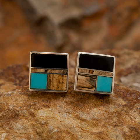 David Rosales Turquoise Creek Rothko Inlaid Sterling Silver Earrings