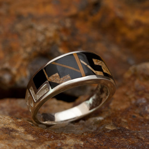 David Rosales Native Earth Staircase Inlaid Sterling Silver Ring