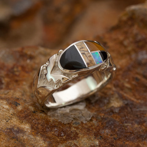 David Rosales Native Lite Opulent Oval Inlaid Sterling Silver Ring