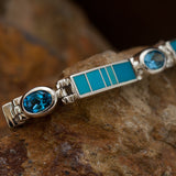 David Rosales Big Link Arizona Blue Inlaid Sterling Silver Bracelet