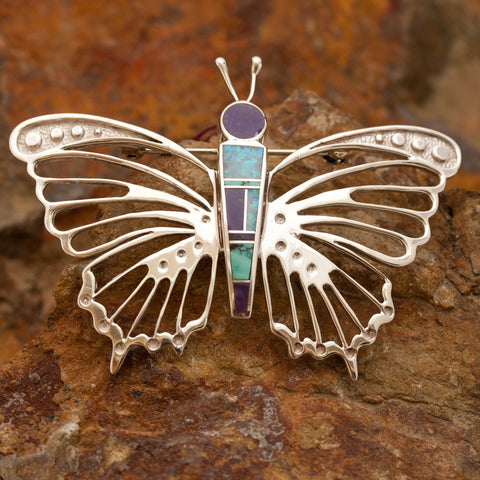 David Rosales Shalako Inlaid Sterling Silver Butterfly Pendant