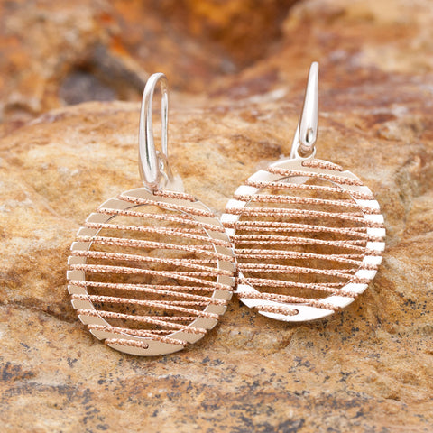 Small Round Rose Gold and Rhodium Wire Earrings