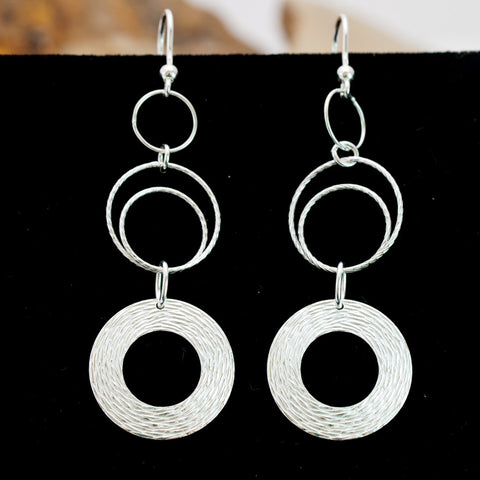 Woven Wreath Circles and Rhodium Wire Earrings