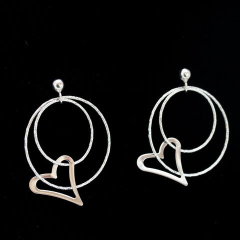 Sterling Silver and Rhodium Circles of Love Earrings