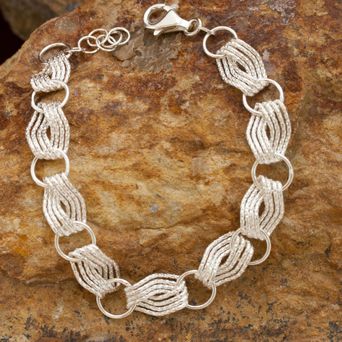 Woven Wave Sterling Silver and Rhodium Bracelet