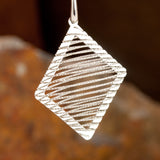 Large Sterling Silver and Rhodium Diamond Shaped Wire Earrings