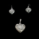 Sterling Silver and Rhodium Intricate Heart Earrings
