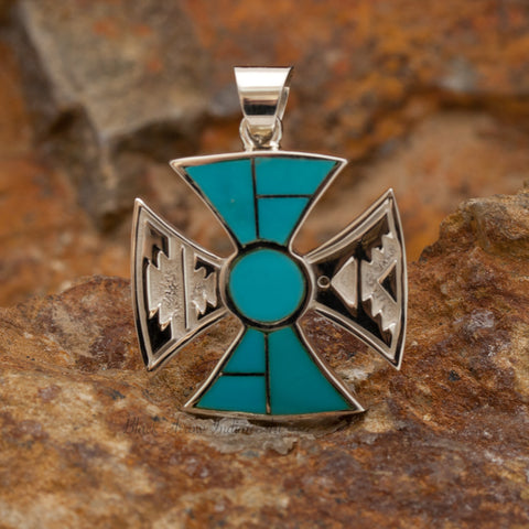 David Rosales Arizona Blue Inlaid Sterling Silver Cross Pendant