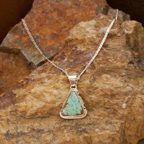 Triangular Number Eight Turquoise Sterling Silver Pendant with Sterling Silver Chain
